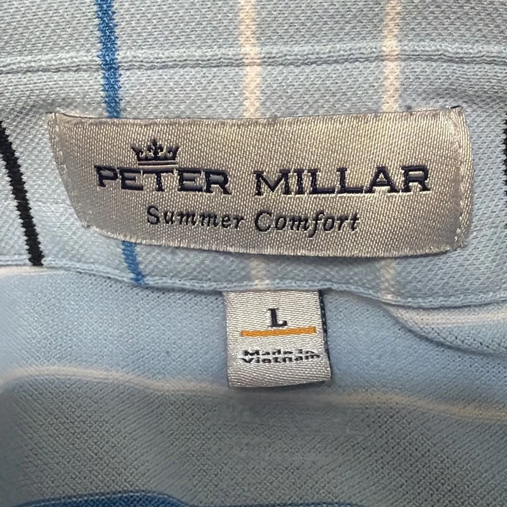 Peter Millar Summer Comfort Striped Golf Polo Mens L Blue